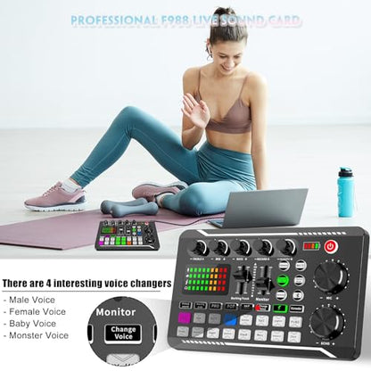 SINWE Live Sound Card Audio Mixer,Podcast Production Studio Equipment | Podcast Audio Interface with DJ Mixer Effects and Voice Changer，Prefect for Live Streaming/Podcasting/Gaming/singing