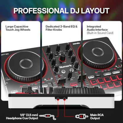 Numark Party Mix III Bluetooth DJ Controller with Built-in Lights | Beat Assist, Smart Fader, 16 Pads, 2 Deck DJ Mixer, Stems Control, USB-C, Serato DJ Lite and Algoriddim djay Included - style: PARTYMIX III