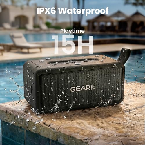 GEARit 40W Waterproof Portable Bluetooth Speaker, Loud Bass, AUX & TWS | IPX6 waterproof, deep bass, indoor/outdoor EQ; AUX, USB-C, USB-A, MicroSD playback; TWS pairs two for stereo - size: Inline - 40W
