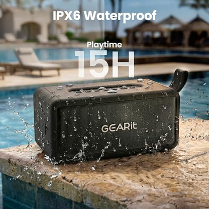 GEARit 40W Waterproof Portable Bluetooth Speaker, Loud Bass, AUX & TWS | IPX6 waterproof, deep bass, indoor/outdoor EQ; AUX, USB-C, USB-A, MicroSD playback; TWS pairs two for stereo - size: Inline - 40W