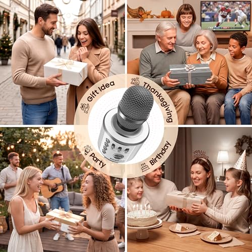 BONAOK Wireless Bluetooth Karaoke Microphone,3-in-1 Portable Handheld Karaoke Mic Speaker Machine Home Party Birthday for All Smartphones Q37 (Space Gray) - color: Space Gray