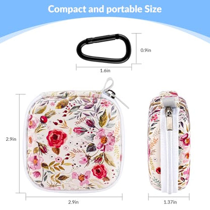 Unique Patterned Portable EVA Earbud Case with Carabiner | Printed Earbud Holder With Sturdy Carabiner, Multi-Use Storage For Earphones, Headphones, SD Cards & Small Electronic Chips - color: Beige flowers