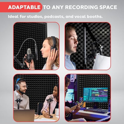 Pyle Microphone Isolation Panel with Height Adjustable Tripod Stand - High Density 2" Thick Foam Sound Dampening Wall - Foldable & Portable Mic Shield for Podcasts, Singing, Recording, Broadcasting - size: 1-Pack