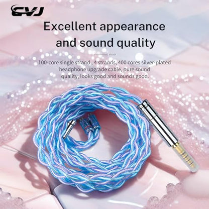 Candy IEM Cable, in Ear Monitor Cable 2 Pin,Headphone Extension Wire | 1.25m Long Headphone Cords with Interchangeable 3.5mm/4.4mm Plug, 400 Core Silver Plated Earphone Upgraded Cords(0.78mm)