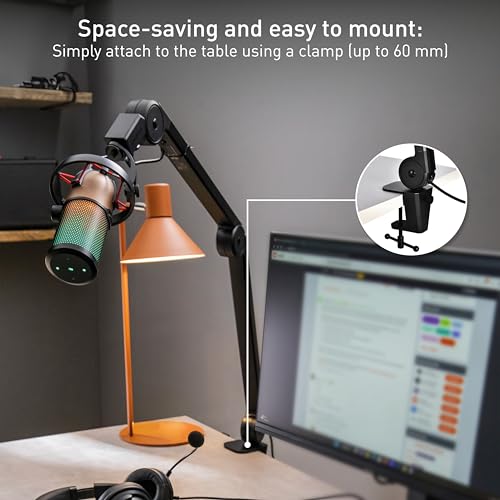CHERRY MA 6.0 UNI USB, Universal Microphone Arm with USB Hub, 3/8” Thread (3/8 to 5/8” Threaded Adapter + 4 Connection Cables incl.), Stable, Black