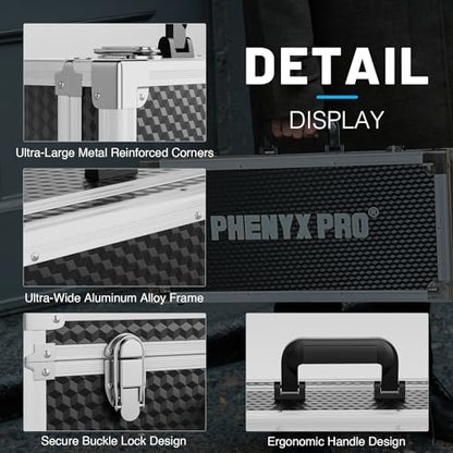Phenyx Pro Carrying Case with Customizable Pre-Diced Foam Foam PCSE-L | Aluminum Alloy Sturdy Build, 2-layer Form, Protective Gear Storage, Wireless Mic Systems, Camera Gear, Equipment Transport - size: Large (20.3×10×5.9 Inch)