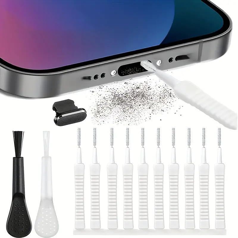 13pcs Cell Phone Cleaning Kit Dual Side Multifunction Tools Anti-Clogging Nylon Brushes & Hook Cleaner for iPhone 17 Pro Max Charging Port, Phone Speaker Mini Cleaning Kits