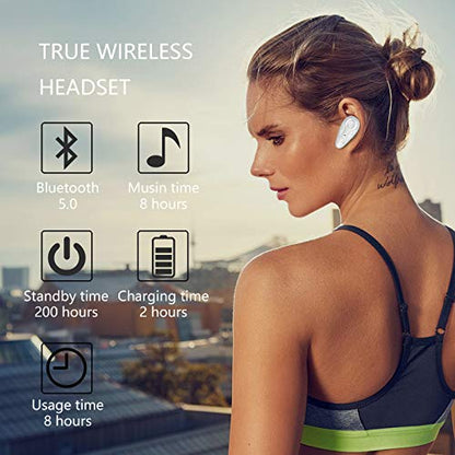 Kendir Bluetooth Earpiece, V5.0 Wireless Headphone Cell Phone Headset 8 Hrs Talking with Noise Cancelling Mic, Volume Control, Handsfree Earbud for iPhone Android Samsung Laptop Trucker Driver - color: White