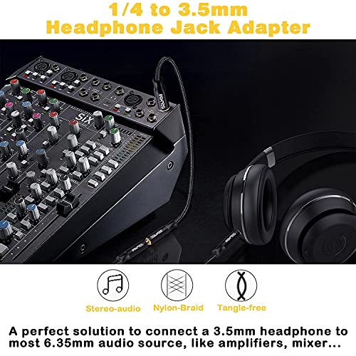 1/4 to 3.5mmAdapter for Mixer Guitar Piano Amplifier Speaker 30CM | 6.35 mm Male to 3.5 mm TRS Female Audio Jack Adapter,Braided Tangle-free Cord,24K Gold Plated Brass Audio Jack Plug Converter - size: 0.98 Feet
