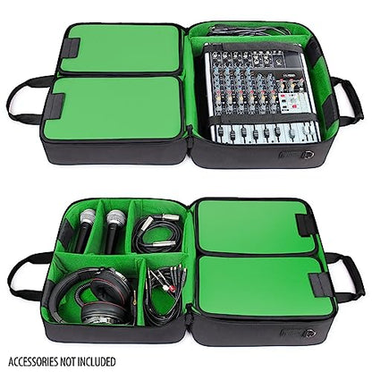 USA Gear DJ Mixer Travel Travel Bag Fits Yamaha MG10XU, MG06X, Mackie Mix8 8-Channel, Behringer Xenyx Q502USB, Adapters, Headphones, Laptops - Customer Interior, Water Resistant Exterior (Green) - color: Green