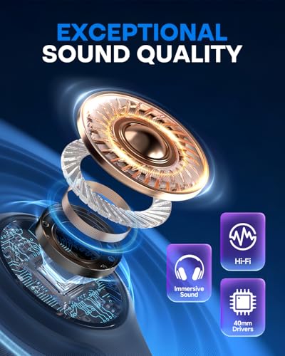 TuneFlux Bluetooth Headphones,70H Playtime Bluetooth 6.0 Wireless Headphones,3 EQ Music Modes Foldable Lightweight Over Ear Headset with Clear Call,HiFi Deep Bass for Home Office Travel (Black) - color: Black