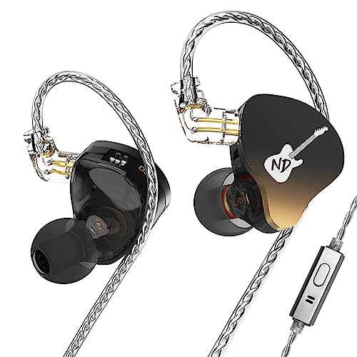 CCA ND DD3 4 Tone Adjustable in Ear Monitor Headphones, Dual Cavity Dual Magnetic Dynamic IEM Earphones, Clear Sound & Deep Bass Earphones Wired, Gaming Earbuds with 2pin Detachable Cable - color: Black, style: With Mic
