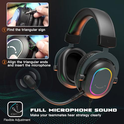 FIFINE AmpliGame H6 Wired USB Gaming Headset with Dynamic RGB, 3 EQ Modes | 50mm drivers, Pinpoint 7.1 Surround, Durable Protain Leather, Detachable Mic, USB Control Box, Compatible with PC, PS4/5, Mac - color: Black