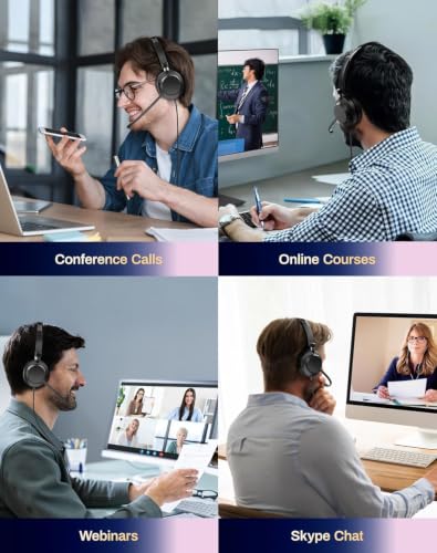USB Headset with Microphone for PC/Office/Call Centers/Home | Computer Headset with Volume Control & Mic Mute,Compatible with Teams/Zoom/Skype - color: Black