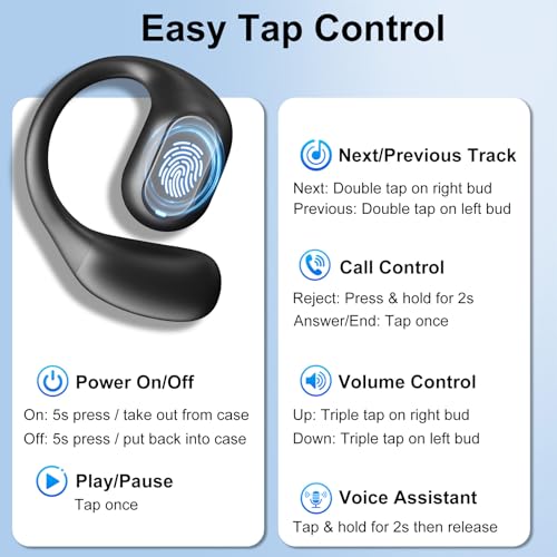 Joysico Open Ear Earbuds Wireless Bluetooth 5.4 Headphones w Over Ear Hook | Mic, 42H Playtime, IPX6, LED Display, 10M Range, Secure Fit for Sports Running Cycling, Comfort for Sensitive and Small Ears