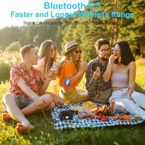 Portable Bluetooth Speaker, Small Speakers Bluetooth Wireless, IPX7 Waterproof Bluetooth Speaker Suitable for in Bathroom, Pools, Boating and Hiking Black