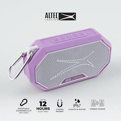 Altec Lansing Portable Bluetooth Speaker HYDRAMINI 2.0, IP67 Waterproof, Portable Speaker, 12h Playtime, Wireless Pairing, USB-C Quick Charge, Magnetic Bluetooth, Voice Assistant Integration - color: Purple/White