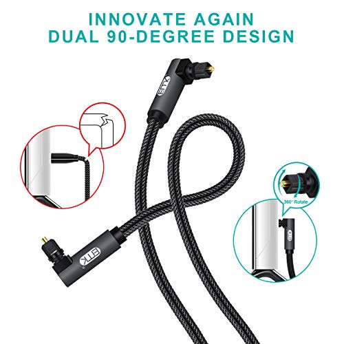 EMK 【Upgraded Double 90 Degree Optical Audio Cable Free-Rotating Toslink Plug Nylon Braided S/PDIF Digital Right Angle Optical Male to Male Cable for Home Theater,Sound Bar,TV(6.6ft/2m) - color: Double 90 Degree Design, size: 6.6ft/2m