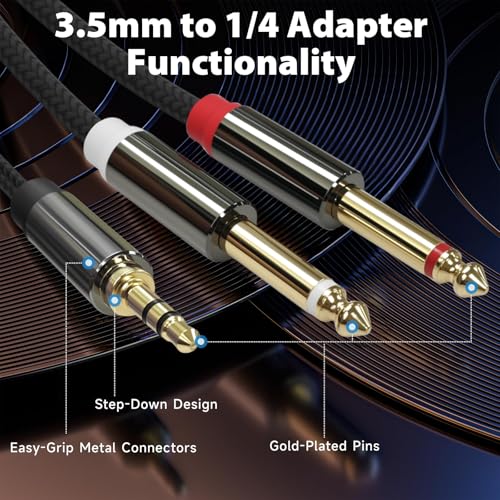 3.5mm to Dual 1/4 Cable, 1/8 TRS to Dual 1/4 TS Stereo, 3.3ft | Audio Cord, Gold-Plated Braided Adapter Cable, 3.5mm Stereo Cables for Mixer, Studio Monitor, Amplifier, Speaker, Sound Card - size: 3.3ft