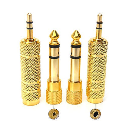 3.5mm 1/8 inch TRS Plug to 6.35mm 1/4 inch Jack and 3.5mm Female to 6.35 Male Plug Gold Plated Set Audio Stereo Adapter Converter for Headphone, Microphone (4 -Pack) - size: 6.35mm to 3.5mm Adapter Set (4-Pack)
