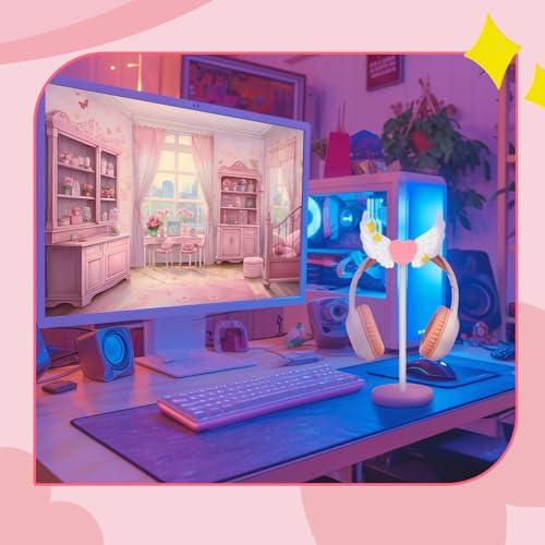 Kingdder Wings Headphone Stand Cute Pink Wood Headphone Stand Gifts | Decorative Desk Accessory for Gamer Room Office, Adorable Headphone Organizer, Gift for Young Women Wife Teacher Girlfriend - style: Wings
