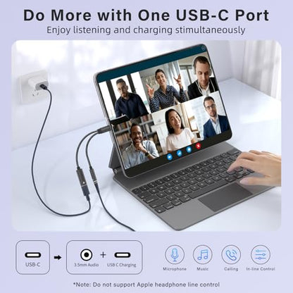 USB C to 3.5mm Headphone and Charger Adapter, 2 in 1 USB C to Aux Audio Adapter & 60W Fast Charging Dongle Compatible with iPhone 17Pro Max/16/15, Galaxy S25/S24/S23/S23FE, Pixel 9/8, iPad Pro - color: Black