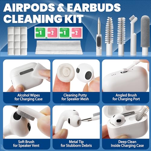 Phone Cleaning Kit (57PCS), iPhone Cleaning Kit, Airbud Cleaning Kit for AirPods, Keyboard Cleaning Kit, Charging Port Cleaner for Apple Lightning/Android USB-C (White, with 10 Mini Brush) - color: White (57PCS)