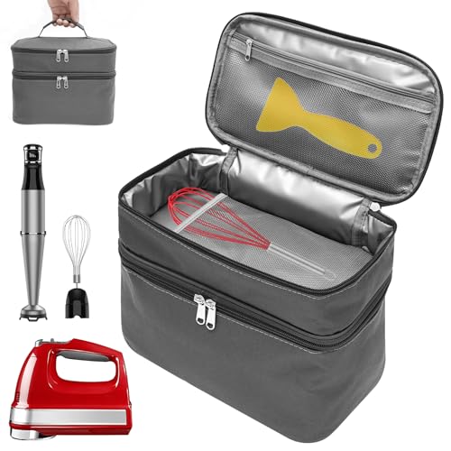 Hand Mixer Case, Immersion Blender Attachment Storage Bag Blender Stick Handheld Carrying Case with Handle Hand Mixer Accessories Portable Travel Organizer(grey)