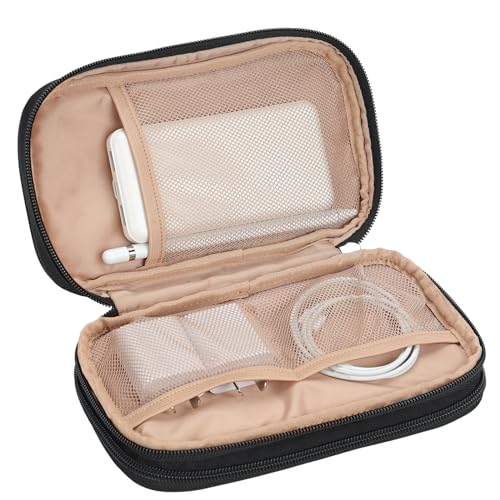 NISHEL Travel Cord Organizer Case, Double Layers Tech Electronic Bag, Essentials for Charger, Cable, Phone, Flash drive, Medium, Black | Double-layer bag keeps chargers, cables, flash drive, and small tech essentials organized for trip, Medium, Black - co