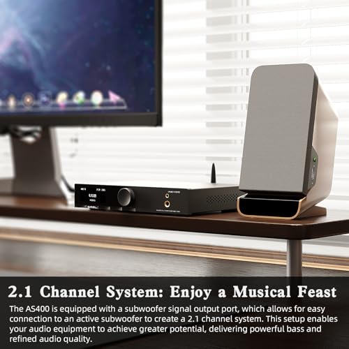 SMSL AS400 Power Amplifier DAC Headphone Amp 2.1 Channel 165W x2 MA5332MS MM Phono Amp CS43131 MQA CD DAC 6.35mm/4.4mm 768K/32Bit XMOS XU316 USB/Bluetooth 5.1/Coax/Opt/RCA/Phono/Input (Silver)