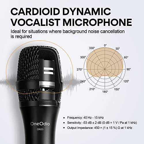 OneOdio ON55 Wired Dynamic Microphone for Singing, 16.4ft XLR Cable | Metal handheld body, on/off switch, mic clips and cardioid pickup for karaoke, amps, speakers, parties and speeches