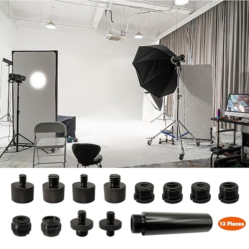 Mic Stand Adapter Kit with Extension Tube,3/8" to 5/8",1/4" to 5/8" Threaded Screw for Camera Tripod Mic Arm 13 Pack