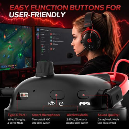Wireless Gaming Headset with Charging Station for PC,PS4,PS5,Xbox