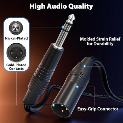 XLR to 1/4 Cable, XLR Male to 6.35mm TRS Quarter Inch, 15 FT | Balanced Mic Cable to 1/4 Inch Male, Oxygen-Free Copper, Nickel-Plated Connector w/ PVC Jacket – for Speaker Amplifier