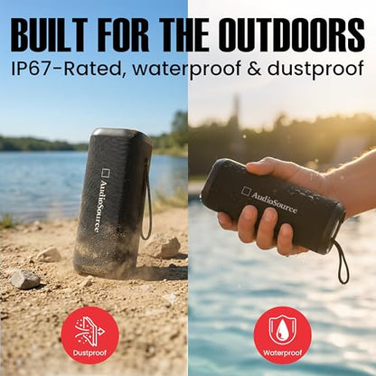 Audiosource Portable Bluetooth Speaker, 30W Loud Sound, Dual Passive Radiators for Deep Bass, Bluetooth 5.4, Auracast Multi-Speaker Pairing, IP67 Waterproof, 200ft Range, 12H Battery (Black) - color: Black