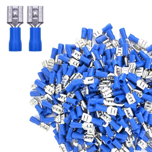 200피스 빠른 분리 비닐 절연 암 스페이드 와이어 커넥터, 16-14 AWG-6.3mm 0.6cm(1/4인치) 전기 크림프 터미널 - size: Female 200pcs AWG16-14 Blue