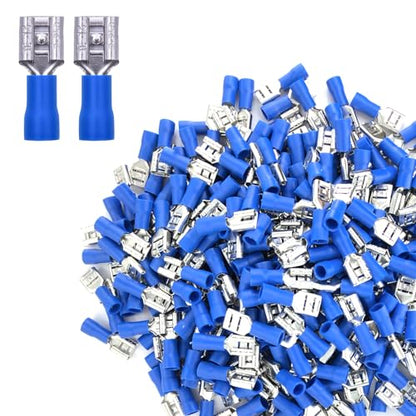 200피스 빠른 분리 비닐 절연 암 스페이드 와이어 커넥터, 16-14 AWG-6.3mm 0.6cm(1/4인치) 전기 크림프 터미널 - size: Female 200pcs AWG16-14 Blue