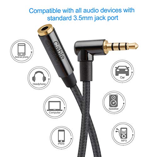 CableCreation Headphone Extension Cable 1.5FT/0.45M,3.5mm Audio Stereo Jack | Male to Female Right Angle TRRS Auxiliary HiFi with Silver-Plating Copper (Microphone) for Car Stereos, Black - size: 1.5 Feet
