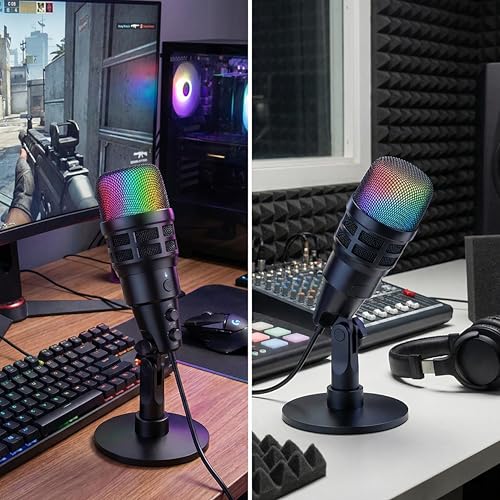 USB Condenser Microphone for PC Gaming & Podcast, with RGB Indicator, Shock Mount & Gain Control – Used for Streaming, PS4/PS5 & YouTube