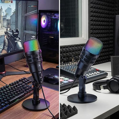 USB Condenser Microphone for PC Gaming & Podcast, with RGB Indicator, Shock Mount & Gain Control – Used for Streaming, PS4/PS5 & YouTube
