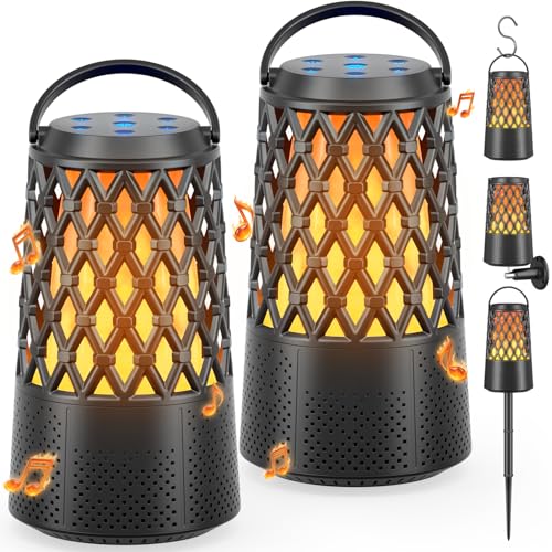 Outdoor Speakers Bluetooth 5.3 with Flame Light,Up to 100-speaker Sync,IPX6 | Waterproof, Wireless Auto-Pairing, HD Stereo Sound Atmosphere Lantern for Party Patio Porch Pool Camp Backyard, Gift for Men