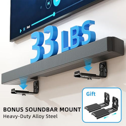 HOME VISION Full Motion TV Mount with Soundbar Bracket, 37-85" TVs,132 lbs | Dual Articulating Arms, Swivel Tilt Leveling, VESA 600x400, Fits 8"/12"/16" Studs,Fits Universal Soundbars - size: 37-85" FM w/5746
