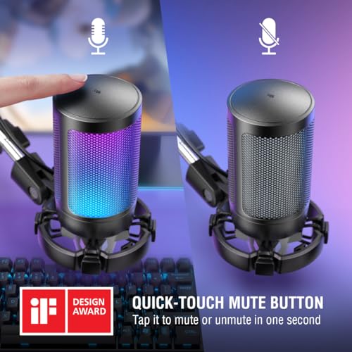 FIFINE Gaming Microphone & Headset Bundle: Computer Condenser RGB Mic with Arm Boom, PC Headset with 7.1 Surround Sound,Control Box, 3.5mm Jack for Streaming/Twitch/PS4/5 - A6T+H9