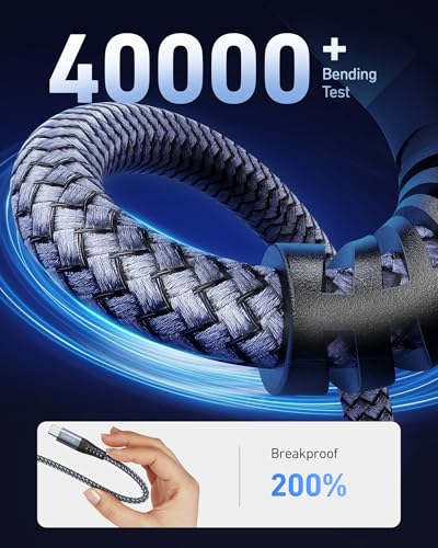 USB to USB C 케이블 60W 고속 충전 [2팩 1.8m(6피트), USB A to USB C 케이블 | CarPlay, 내구성이 뛰어난 브레이드 USB 타입 C 아이폰 충전기 USBC 코드 아이폰 17/16/15/프로 맥스/플러스, 삼성 갤럭시 S23 등 - color: 회색., size: 6피트, style: USB A to USB C