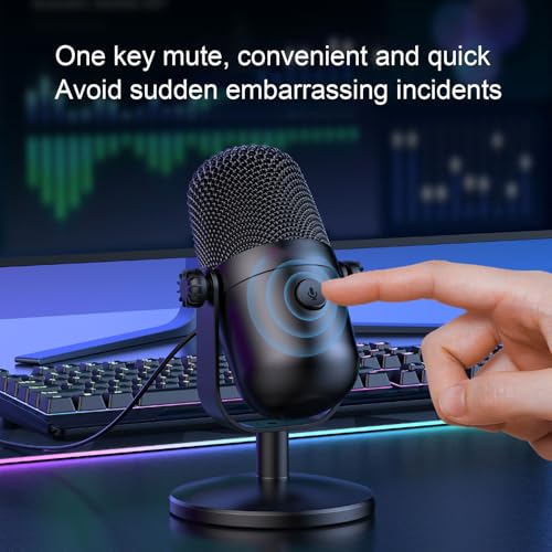USB Condenser Studio Microphone, RGB Plug Play PC Gaming Mic with Quick Mute Buttons, Noise Cancelling for Streaming Podcast Recording Video Call Zoom Skype