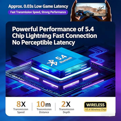 Open-Ear Wireless Bluetooth 6.0 Headphones, 17mm Drivers with ENC, IPX5 Low Latency Gaming Mode and Multi-Connection, Clip-on Earphones for Workouts/Running