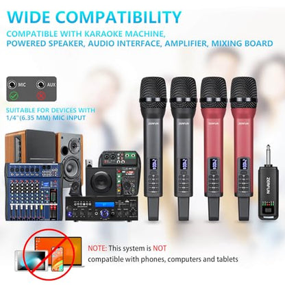 Rechargeable Wireless Microphones 4 Pack, D240, Grey&Red - color: Gray & Red, style: 4 Mics