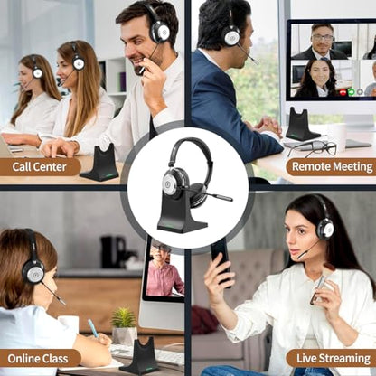 Wireless Headset with Mic for Work, Bluetooth Headset with Microphone (Noise Cancelling & Mute Button), Wireless Headphones with Mic for Work from Home/Office/PC/Call Center/Computer/Laptop/Teams/Zoom
