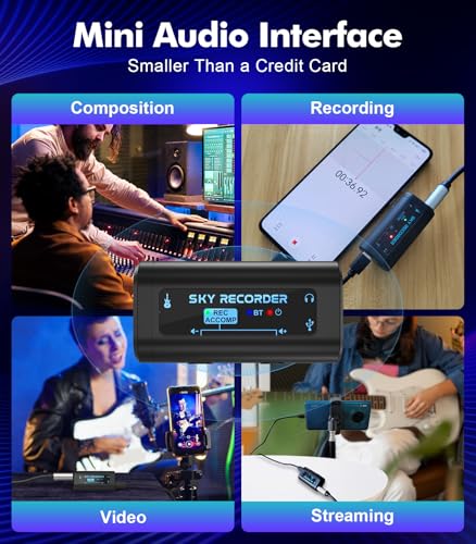 Guitar Audio Interface Pocket Internal Recording Sound Card with Bluetooth, Internal Sound Card, Compatible with iPhone, Mac, Laptop, Android—Plug & Play for Recording, Streaming, Playing