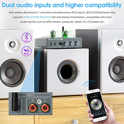 Douk Audio T6 2 Channel 80 watts x2 Bluetooth Tube Amplifier Hi-Fi Stereo Power Amp Audio Wireless Receiver with Headphone/Line Output & Treble Bass Tone Control